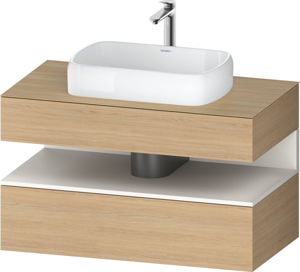 Duravit Qatego Konsolenwaschtischunterbau, 1 Auszug, 1 Schubkasten, Ausschnitt mittig, 1000x550x600mm, Nische Weiß Supermatt, QA4731084, Farbe: Eiche Natur von Duravit AG