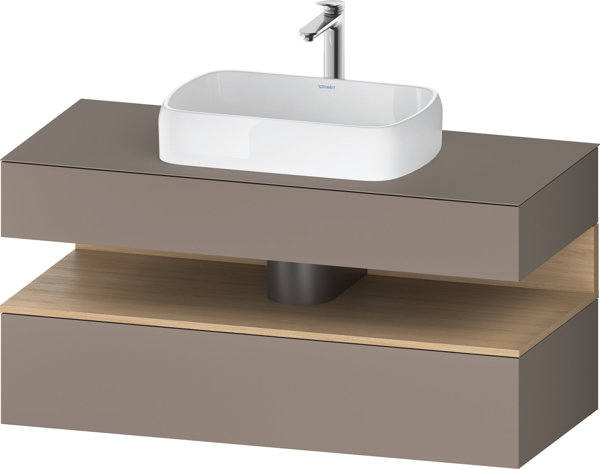 Duravit Qatego Konsolenwaschtischunterbau, 1 Auszug, 1 Schubkasten, Ausschnitt mittig, 1200x550x600mm, Nische Eiche Natur, QA4732030, Farbe: Basalt Matt/mit Nischenbeleuchtung von Duravit AG