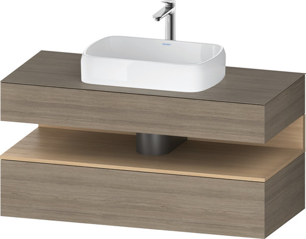 Duravit Qatego Konsolenwaschtischunterbau, 1 Auszug, 1 Schubkasten, Ausschnitt mittig, 1200x550x600mm, Nische Eiche Natur, QA4732030, Farbe: Eiche Terra von Duravit AG