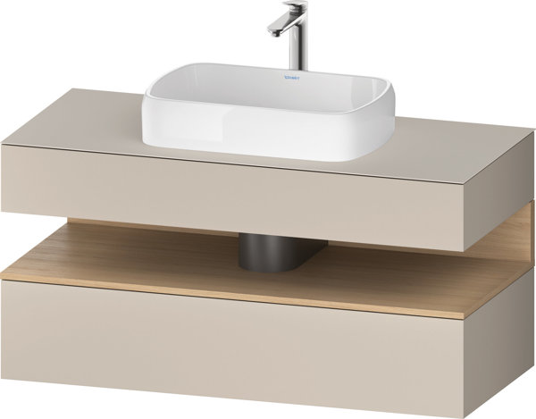 Duravit Qatego Konsolenwaschtischunterbau, 1 Auszug, 1 Schubkasten, Ausschnitt mittig, 1200x550x600mm, Nische Eiche Natur, QA4732030, Farbe: Taupe Supermatt/mit Nischenbeleuchtung von Duravit AG