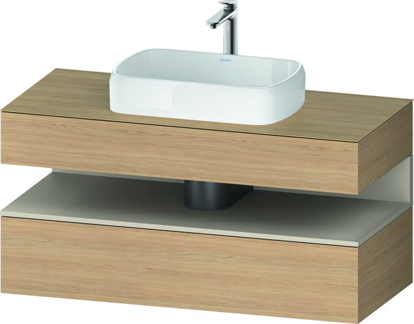 Duravit Qatego Konsolenwaschtischunterbau, 1 Auszug, 1 Schubkasten, Ausschnitt mittig, 1200x550x600mm, Nische Taupe Supermatt, QA4732083, Farbe: Eiche Natur von Duravit AG