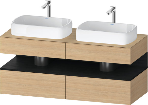 Duravit Qatego Konsolenwaschtischunterbau, 2 Auszüge, 2 Schubkästen, 2 Ausschnitte, 1400x550x600mm, Nische Eiche Schwarz, QA4767016, Farbe: Eiche Natur von Duravit AG