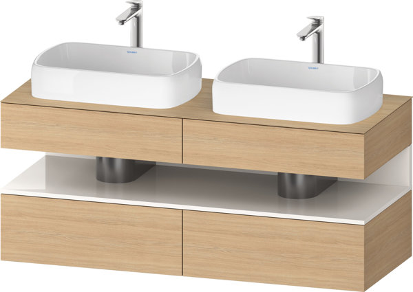 Duravit Qatego Konsolenwaschtischunterbau, 2 Auszüge, 2 Schubkästen, 2 Ausschnitte, 1400x550x600mm, Nische Weiß Hochglanz, QA4767022, Farbe: Eiche Natur von Duravit AG