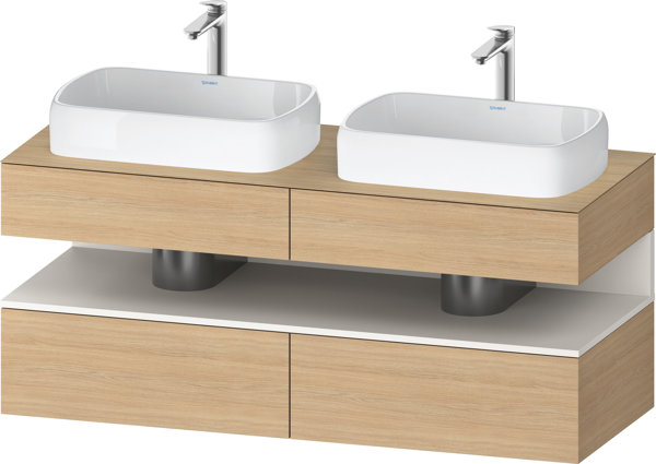 Duravit Qatego Konsolenwaschtischunterbau, 2 Auszüge, 2 Schubkästen, 2 Ausschnitte, 1400x550x600mm, Nische Weiß Supermatt, QA4767084, Farbe: Eiche Natur von Duravit AG