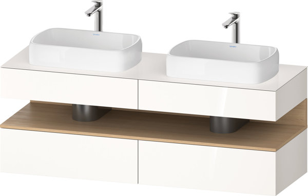 Duravit Qatego Konsolenwaschtischunterbau, 2 Auszüge, 2 Schubkästen, 2 Ausschnitte, 1600x550x600mm, Nische Eiche Natur, QA4779030, Farbe: Weiß Hochglanz/mit Nischenbeleuchtung von Duravit AG