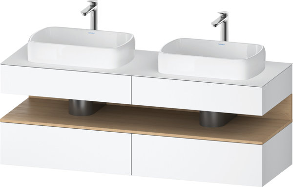 Duravit Qatego Konsolenwaschtischunterbau, 2 Auszüge, 2 Schubkästen, 2 Ausschnitte, 1600x550x600mm, Nische Eiche Natur, QA4779030, Farbe: Weiß Matt von Duravit AG