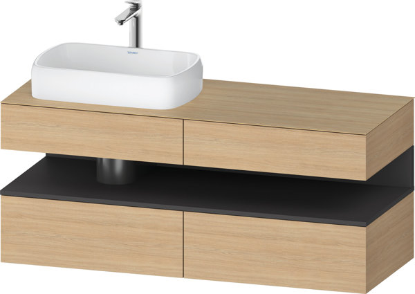 Duravit Qatego Konsolenwaschtischunterbau, 2 Auszüge, 2 Schubkästen, Ausschnitt links, 1400x550x600mm, Nische Graphit Matt, QA4765049, Farbe: Eiche Natur von Duravit AG