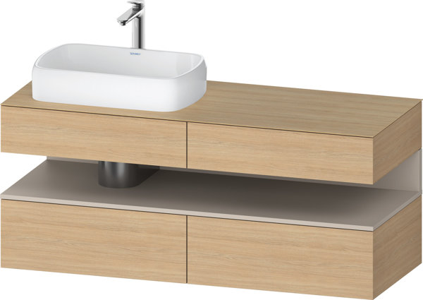 Duravit Qatego Konsolenwaschtischunterbau, 2 Auszüge, 2 Schubkästen, Ausschnitt links, 1400x550x600mm, Nische Taupe Matt, QA4765091, Farbe: Eiche Natur von Duravit AG