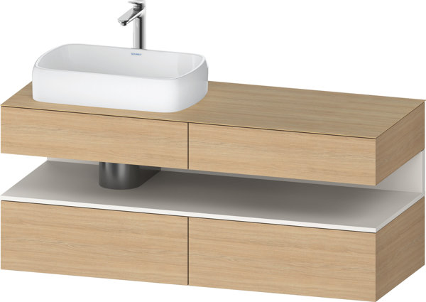 Duravit Qatego Konsolenwaschtischunterbau, 2 Auszüge, 2 Schubkästen, Ausschnitt links, 1400x550x600mm, Nische Weiß Supermatt, QA4765084, Farbe: Eiche Natur von Duravit AG