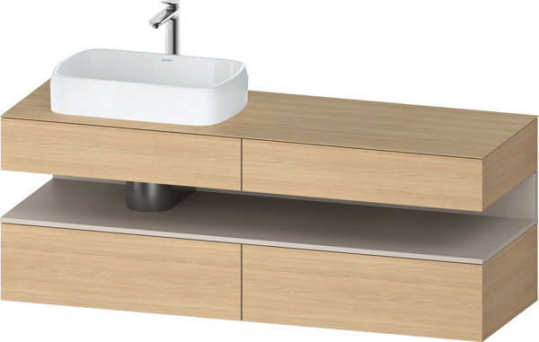 Duravit Qatego Konsolenwaschtischunterbau, 2 Auszüge, 2 Schubkästen, Ausschnitt links, 1600x550x600mm, Nische Taupe Matt, QA4777091, Farbe: Eiche Natur/mit Nischenbeleuchtung von Duravit AG