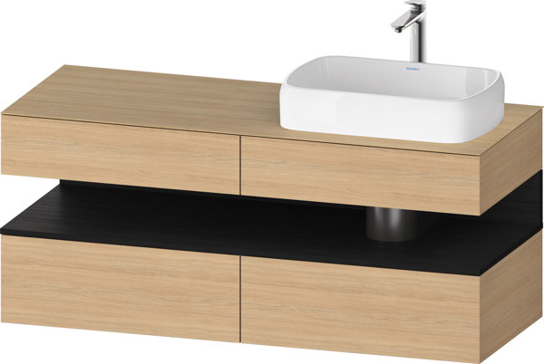 Duravit Qatego Konsolenwaschtischunterbau, 2 Auszüge, 2 Schubkästen, Ausschnitt rechts, 1400x550x600mm, Nische Eiche Schwarz, QA4766016, Farbe: Eiche Natur von Duravit AG