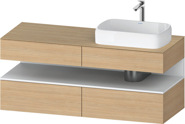 Duravit Qatego Konsolenwaschtischunterbau, 2 Auszüge, 2 Schubkästen, Ausschnitt rechts, 1400x550x600mm, Nische Weiß Matt, QA4766018, Farbe: Eiche Natur von Duravit AG