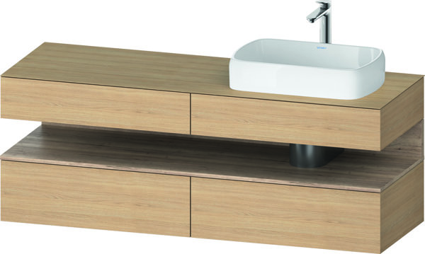 Duravit Qatego Konsolenwaschtischunterbau, 2 Auszüge, 2 Schubkästen, Ausschnitt rechts, 1600x550x600mm, Nische Eiche Mamoriert, QA4778055, Farbe: Eiche Natur von Duravit AG