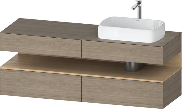 Duravit Qatego Konsolenwaschtischunterbau, 2 Auszüge, 2 Schubkästen, Ausschnitt rechts, 1600x550x600mm, Nische Eiche Natur, QA4778030, Farbe: Eiche Terra/mit Nischenbeleuchtung von Duravit AG