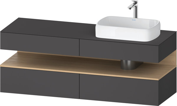 Duravit Qatego Konsolenwaschtischunterbau, 2 Auszüge, 2 Schubkästen, Ausschnitt rechts, 1600x550x600mm, Nische Eiche Natur, QA4778030, Farbe: Graphit matt von Duravit AG