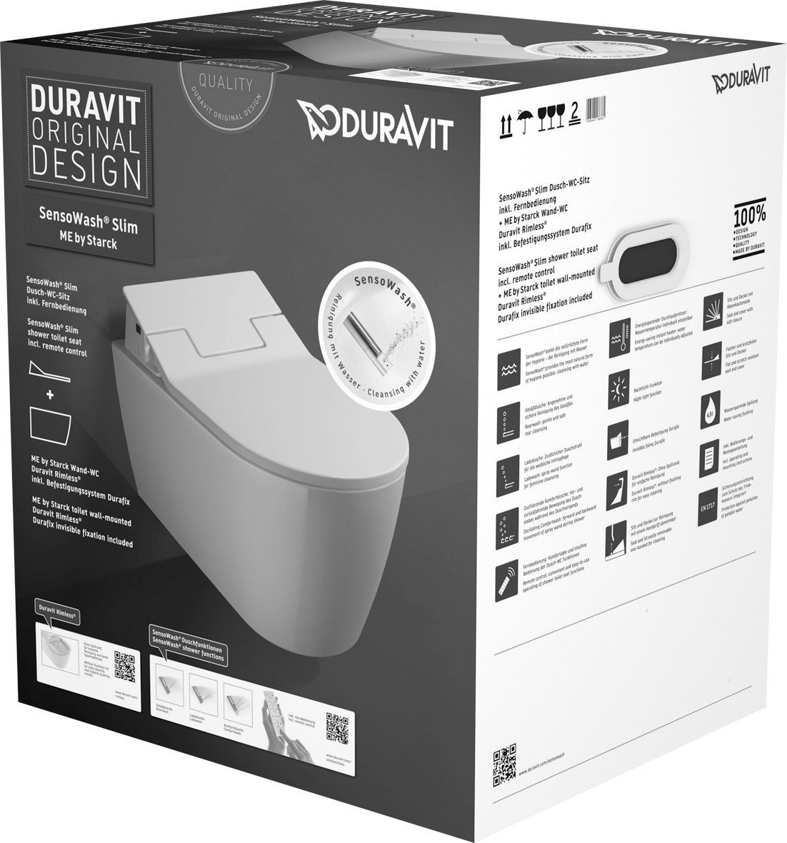 Duravit Set Me by Starck Rimless (spülrandlos) Wand-WC inkl. SensoWash Slim Dusch-WC-Sitz, weiß - 631000002004300 von Duravit AG