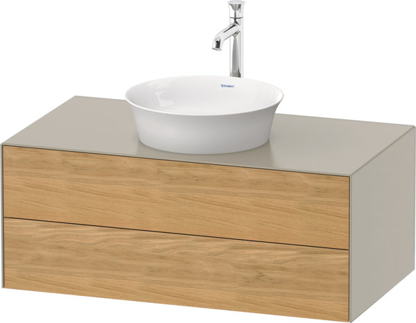 Duravit White Tulip, Waschtischunterbau wandhängend, Breite 1000 x Tiefe 550mm, mit 2 Schubkästen, mit Tip-on Technik, WT49860, Farbe: Korpus: Taupe Seidenmatt, Front: Eiche Natur Massiv von Duravit AG