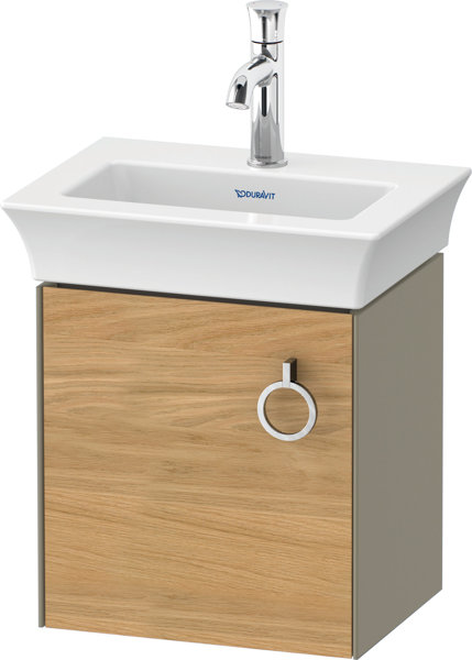 Duravit White Tulip, Waschtischunterbau wandhängend, Breite 384 x Tiefe 298mm, mit 1x Tür Anschlag links, mit Griff, WT4250L, Farbe: Korpus: Steingrau Hochglanz, Front: Eiche Natur Massiv von Duravit AG