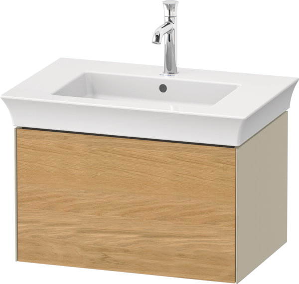 Duravit White Tulip, Waschtischunterbau wandhängend, Breite 684 x Tiefe 458mm, mit 1x Auszug, mit Tip-on Technik, WT42410, Farbe: Korpus: Taupe Hochglanz, Front: Eiche Natur Massiv von Duravit AG