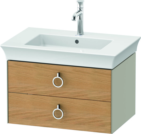 Duravit White Tulip, Waschtischunterbau wandhängend, Breite 684 x Tiefe 458mm, mit 2 Schubkästen, mit Griff, WT43510, Farbe: Korpus: Taupe Seidenmatt, Front: Eiche Natur Massiv von Duravit AG