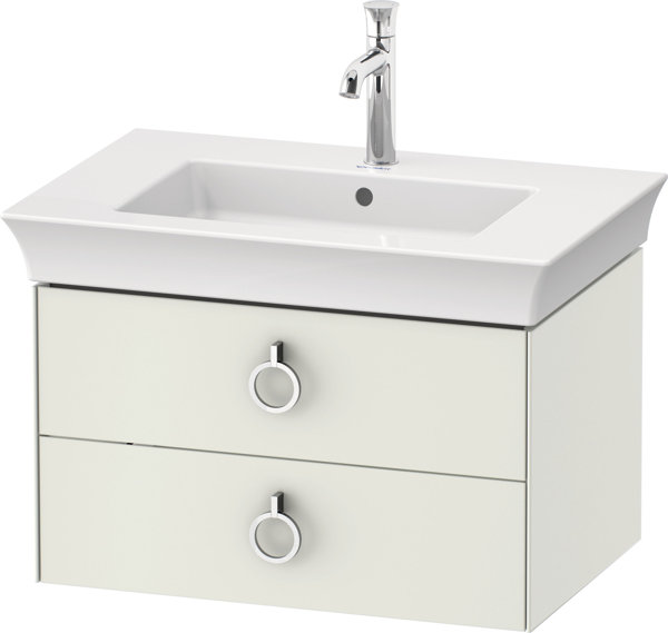 Duravit White Tulip, Waschtischunterbau wandhängend, Breite 684 x Tiefe 458mm, mit 2 Schubkästen, mit Griff, WT43510, Farbe: Weiß Seidenmatt Lack von Duravit AG