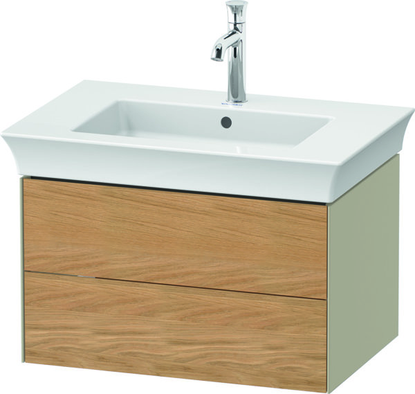 Duravit White Tulip, Waschtischunterbau wandhängend, Breite 684 x Tiefe 458mm, mit 2 Schubkästen, mit Tip-on Technik, WT43410, Farbe: Korpus: Taupe Hochglanz, Front: Eiche Natur Massiv von Duravit AG