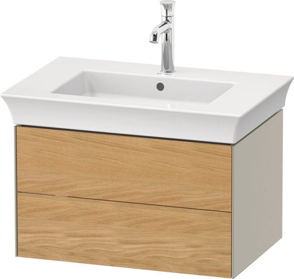 Duravit White Tulip, Waschtischunterbau wandhängend, Breite 684 x Tiefe 458mm, mit 2 Schubkästen, mit Tip-on Technik, WT43410, Farbe: Korpus: Taupe Seidenmatt, Front: Eiche Natur Massiv von Duravit AG