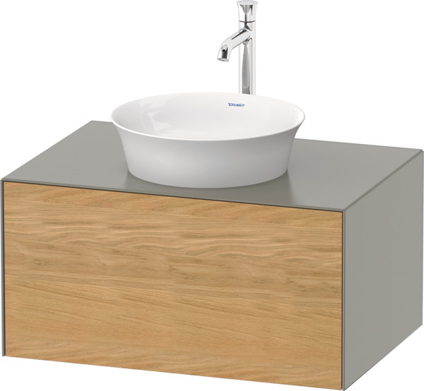 Duravit White Tulip, Waschtischunterbau wandhängend, Breite 800 x Tiefe 550mm, mit 1x Auszug, mit Tip-on Technik, WT49750, Farbe: Korpus: Steingrau Seidenmatt, Front: Eiche Natur Massiv von Duravit AG