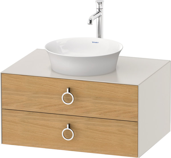 Duravit White Tulip, Waschtischunterbau wandhängend, Breite 800 x Tiefe 550mm, mit 2 Schubkästen, mit Griff, WT49900, Farbe: Korpus: Nordic Weiß Seidenmatt, Front: Eiche Natur Massiv - WT49900H539 von Duravit AG