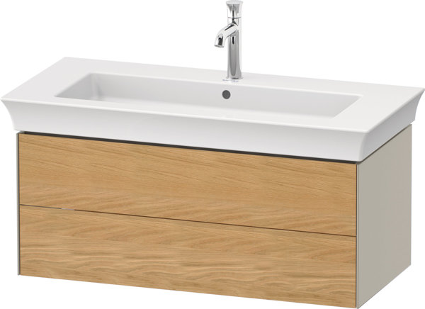 Duravit White Tulip, Waschtischunterbau wandhängend, Breite 984 x Tiefe 458mm, mit 2 Schubkästen, mit Tip-on Technik, WT43420, Farbe: Korpus: Taupe Seidenmatt, Front: Eiche Natur Massiv von Duravit AG