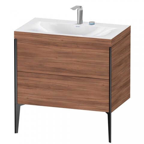 Duravit XViu 4710 Möbelwaschtisch c-bonded, mit 2 Hahnlöchern, mit Unterbau bodenstehend, 2 Auszüge, 800x480, Farbe (Front/Korpus): schwarz matt/nussbaum natur von Duravit AG