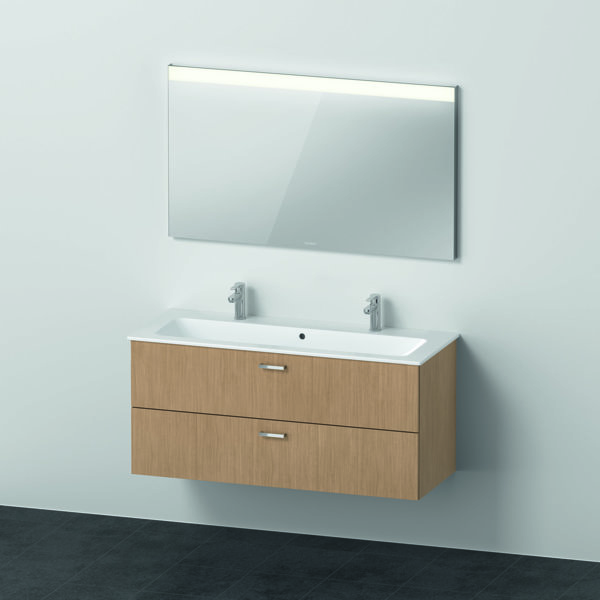 Duravit Xbase, Möbel-Set wandhängend, mit LED-Spiegel, Waschtisch und Waschtischunterschrank, Breite 1200 mm, XB00660, Farbe: Europäische Eiche Dekor von Duravit AG