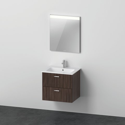 Duravit Xbase, Möbel-Set wandhängend, mit LED-Spiegel, Waschtisch und Waschtischunterschrank, Breite 600 mm, XB00700, Farbe: Kastanie Dunkel Dekor von Duravit AG