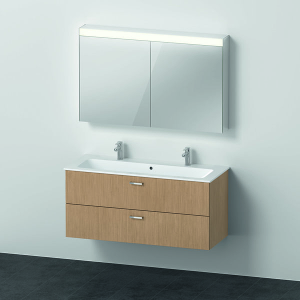 Duravit Xbase, Möbel-Set wandhängend, mit LED-Spiegelschrank, Waschtisch und Waschtischunterschrank, Breite 1200 mm, XB00670, Farbe: Europäische Eiche Dekor von Duravit AG