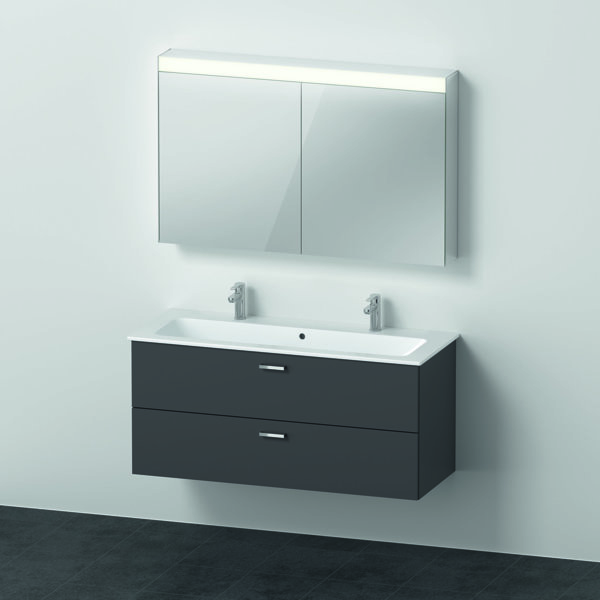 Duravit Xbase, Möbel-Set wandhängend, mit LED-Spiegelschrank, Waschtisch und Waschtischunterschrank, Breite 1200 mm, XB00670, Farbe: Graphit Matt Dekor von Duravit AG