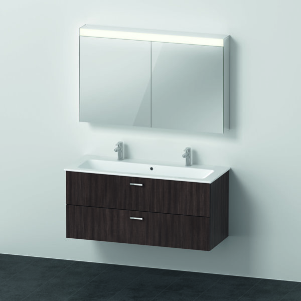 Duravit Xbase, Möbel-Set wandhängend, mit LED-Spiegelschrank, Waschtisch und Waschtischunterschrank, Breite 1200 mm, XB00670, Farbe: Kastanie Dunkel Dekor von Duravit AG