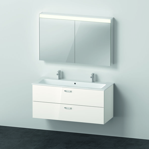 Duravit Xbase, Möbel-Set wandhängend, mit LED-Spiegelschrank, Waschtisch und Waschtischunterschrank, Breite 1200 mm, XB00670, Farbe: Weiß glänzend von Duravit AG