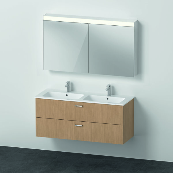 Duravit Xbase, Möbel-Set wandhängend, mit LED-Spiegelschrank, Waschtisch und Waschtischunterschrank, Breite 1270 mm, XB00680, Farbe: Europäische Eiche Dekor von Duravit AG