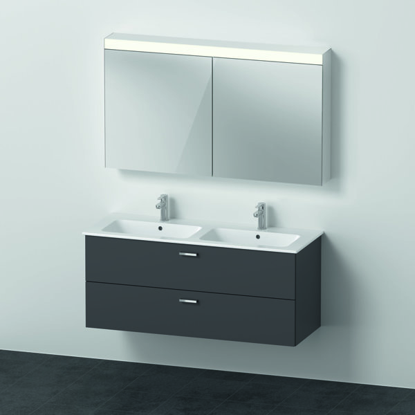 Duravit Xbase, Möbel-Set wandhängend, mit LED-Spiegelschrank, Waschtisch und Waschtischunterschrank, Breite 1270 mm, XB00680, Farbe: Graphit Matt Dekor von Duravit AG