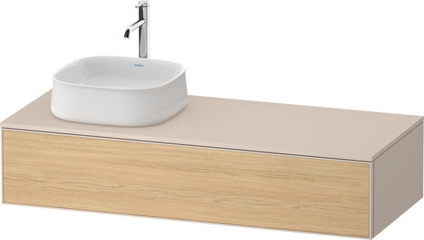 Duravit Zencha Konsolenwaschtischunterbau, 1300x550mm, 1 Auszug, 1 Ausschnitt links, ZE4812L, Farbe (Front/Korpus): Front: Eiche Natur/Korpus: Taupe supermatt von Duravit AG