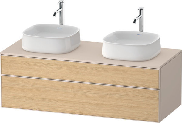 Duravit Zencha Konsolenwaschtischunterbau, 1300x550mm, 1 Auszug, 1 Schubkasten, 2 Ausschnitte , ZE4823B, Farbe (Front/Korpus): Front: Eiche Natur/Korpus: Taupe supermatt von Duravit AG