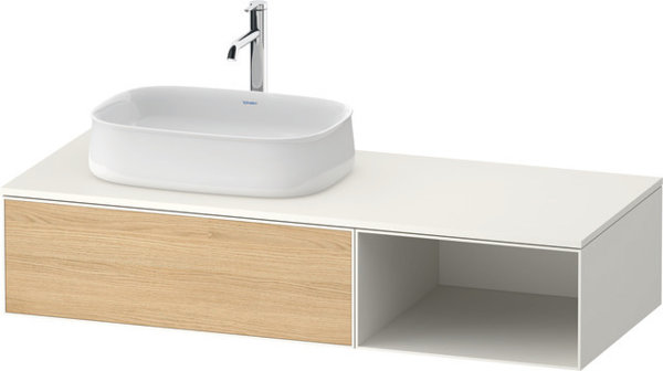 Duravit Zencha Konsolenwaschtischunterbau, 1300x550mm, 1 Auszug, offenes Fach rechts, Ausschnitt links, ZE48180, Farbe (Front/Korpus): Front: Eiche Natur/Korpus: Weiss supermatt - ZE4818030840000 von Duravit AG