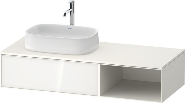 Duravit Zencha Konsolenwaschtischunterbau, 1300x550mm, 1 Auszug, offenes Fach rechts, Ausschnitt links, ZE48180, Farbe (Front/Korpus): Front: Weiss (Glas)/Korpus: Weiss supermatt von Duravit AG