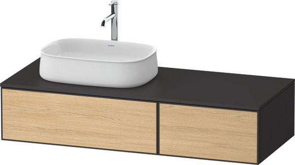 Duravit Zencha Konsolenwaschtischunterbau, 1300x550mm, 2 Auszüge, 1 Ausschnitt, ZE48160, Farbe (Front/Korpus): Front: Eiche Natur/Korpus: Graphit supermatt von Duravit AG