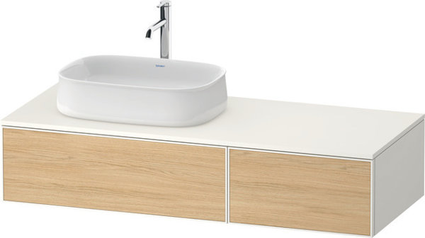 Duravit Zencha Konsolenwaschtischunterbau, 1300x550mm, 2 Auszüge, 1 Ausschnitt, ZE48160, Farbe (Front/Korpus): Front: Eiche Natur/Korpus: Weiss supermatt von Duravit AG