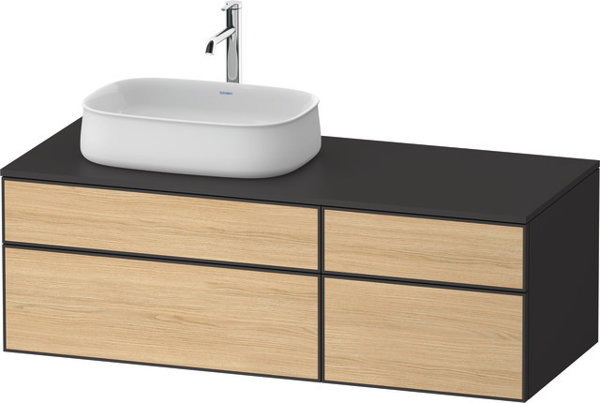 Duravit Zencha Konsolenwaschtischunterbau, 1300x550mm, 2 Auszüge, 2 Schubkästen, 1 Ausschnitt links, ZE48260, Farbe (Front/Korpus): Front: Eiche Natur/Korpus: Graphit supermatt von Duravit AG