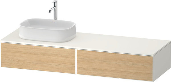 Duravit Zencha Konsolenwaschtischunterbau, 1600x550mm, 2 Auszüge, 1 Ausschnitt links, ZE4814, Farbe (Front/Korpus): Front: Eiche Natur/Korpus: Weiss supermatt von Duravit AG