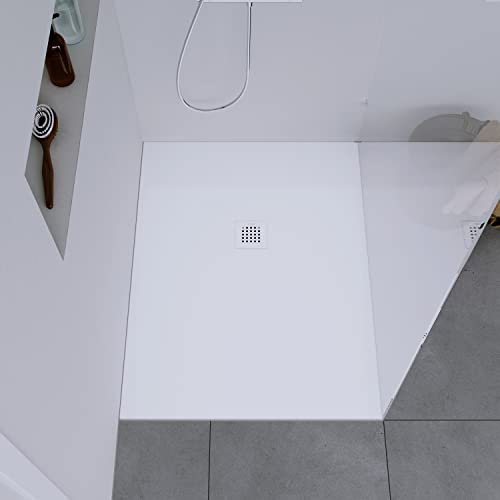 DURAVIT Duschtasse 100x80 cm, Flache Bauhöhe, Duschwanne DuraBayas in Weiß Matt aus Mineralguss mit integriertem Ablaufdeckel, Duschbecken mit Gefälle von Duravit