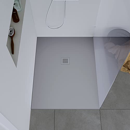 DURAVIT Duschtasse 100x90 cm, Flache Bauhöhe, Duschwanne DuraBayas in Hellgrau Matt aus Mineralguss mit integriertem Ablaufdeckel, Duschbecken mit Gefälle von Duravit