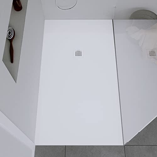 DURAVIT Duschtasse 160x80 cm, Flache Bauhöhe, Duschwanne DuraBayas in Weiß Matt aus Mineralguss mit integriertem Ablaufdeckel, Duschbecken mit Gefälle von Duravit